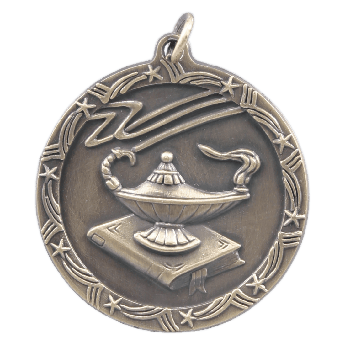 Antique Gold 1 3/4" Lamp of Knowledge Shooting Star Medal