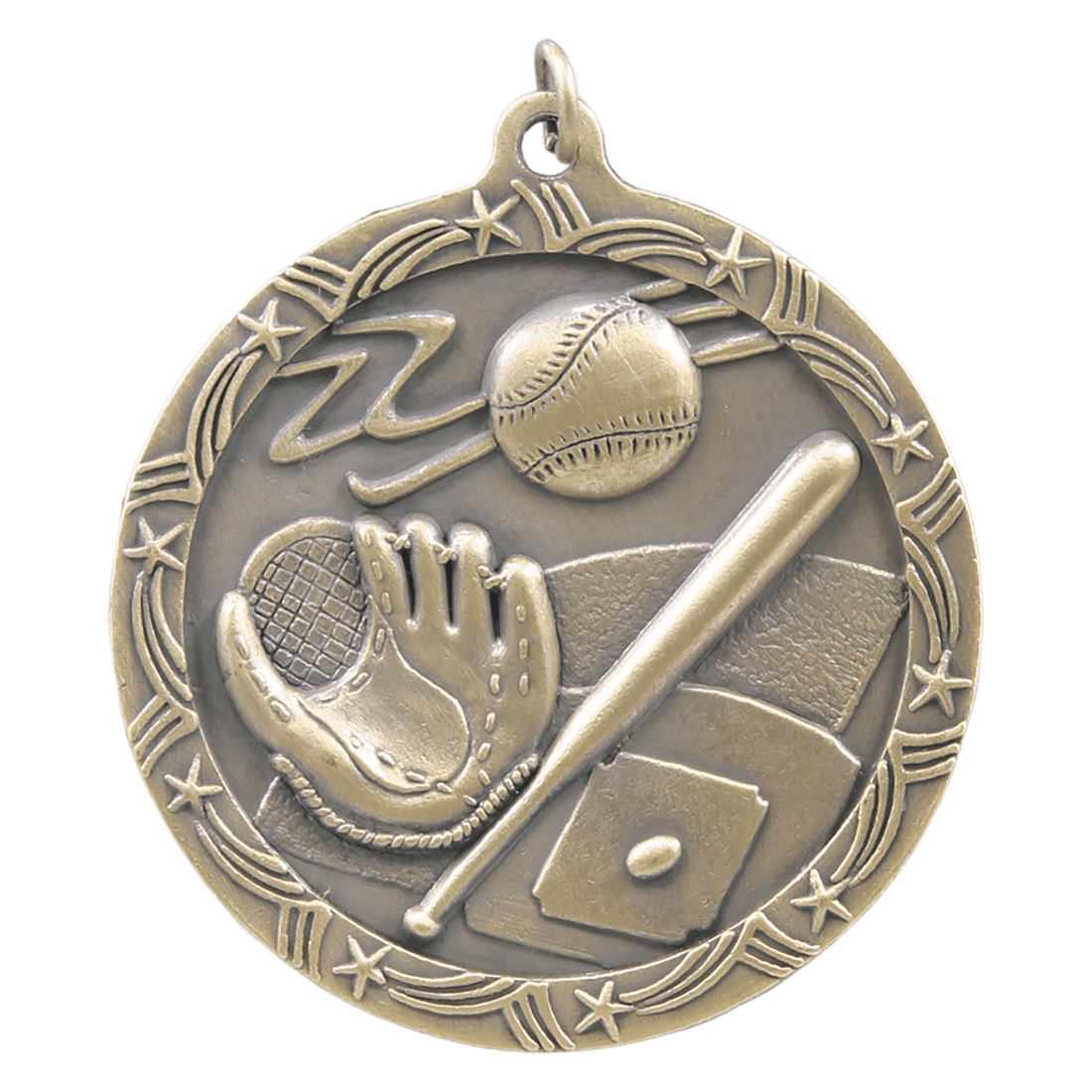 Antique Gold 2 1/2" Baseball/Softball Shooting Star Medal