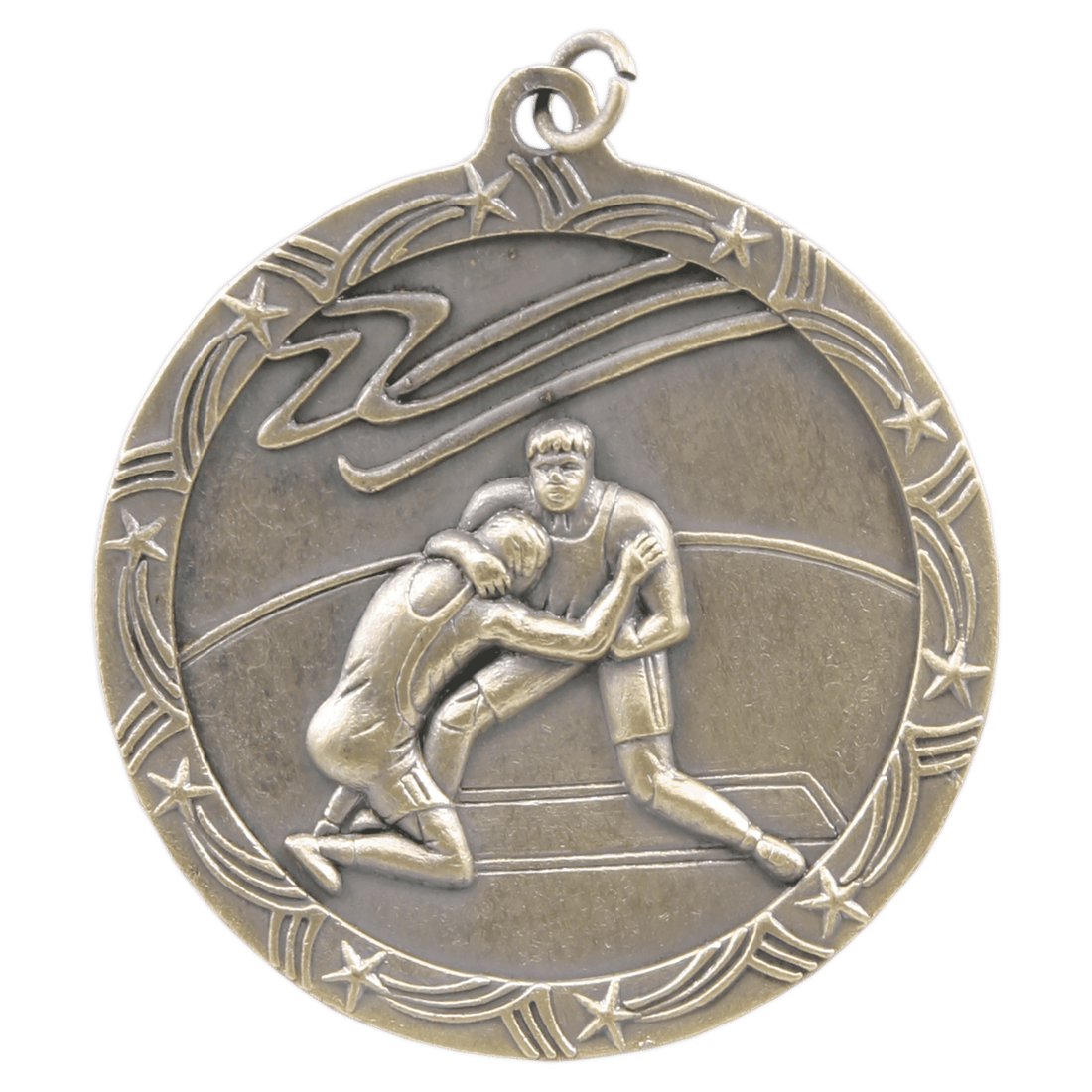 Antique Gold 2 1/2" Wrestling Shooting Star Medal