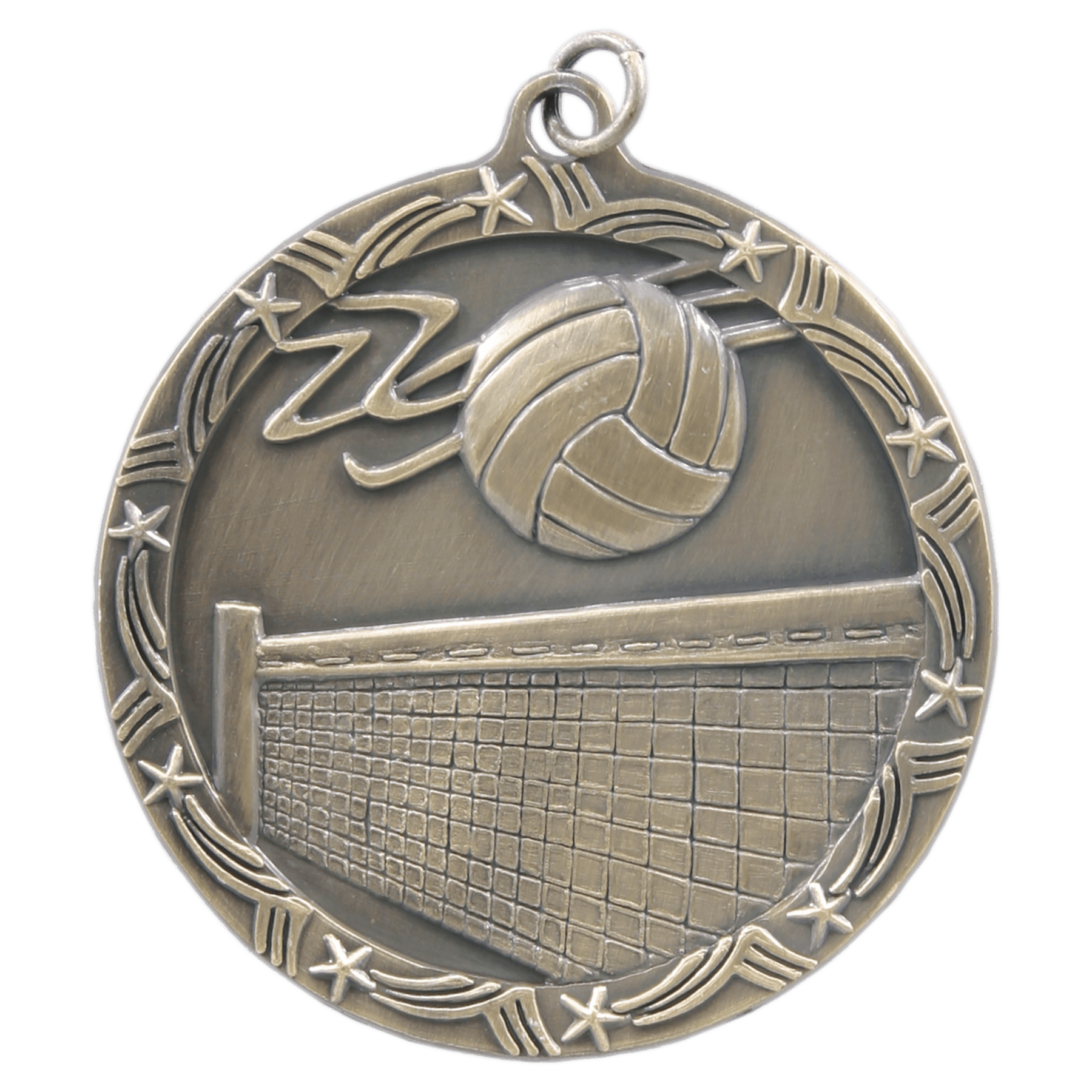 Antique Gold 2 1/2" Volleyball Shooting Star Medal