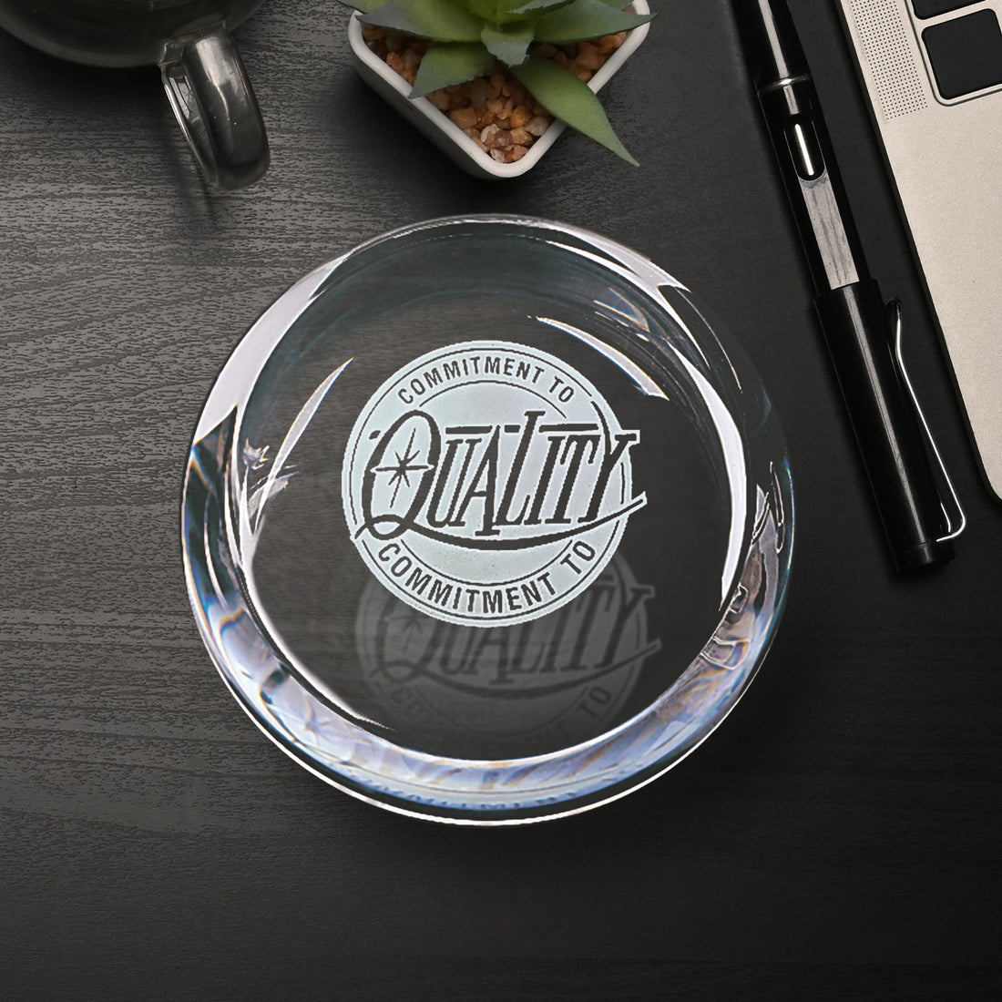 Slant Top Paperweight 3-1/2" Dia.; sample personalization shown