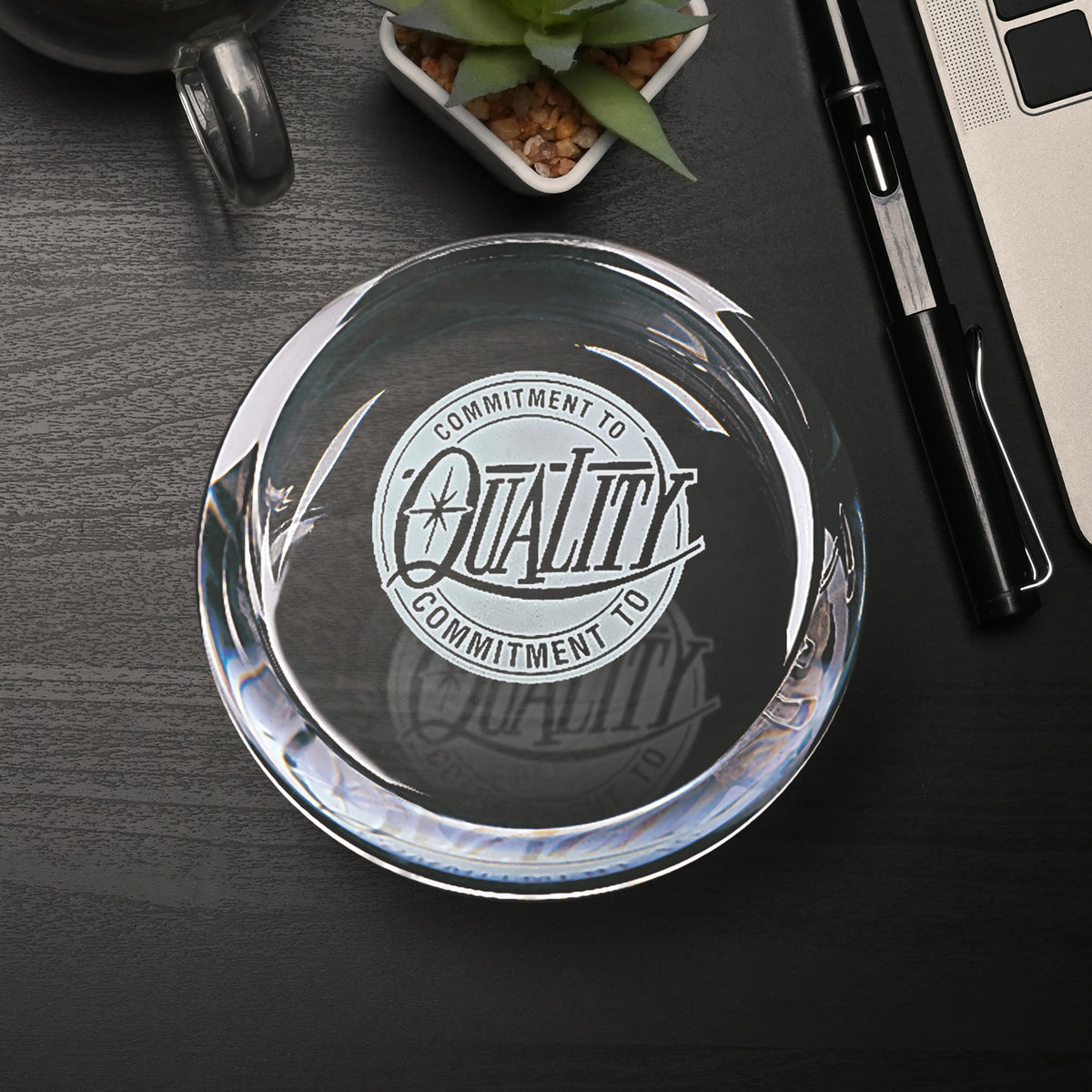 Slant Top Paperweight 3-1/2" Dia.; sample personalization shown