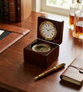 Square Wood Box With Clock & Compass In Piano Finish