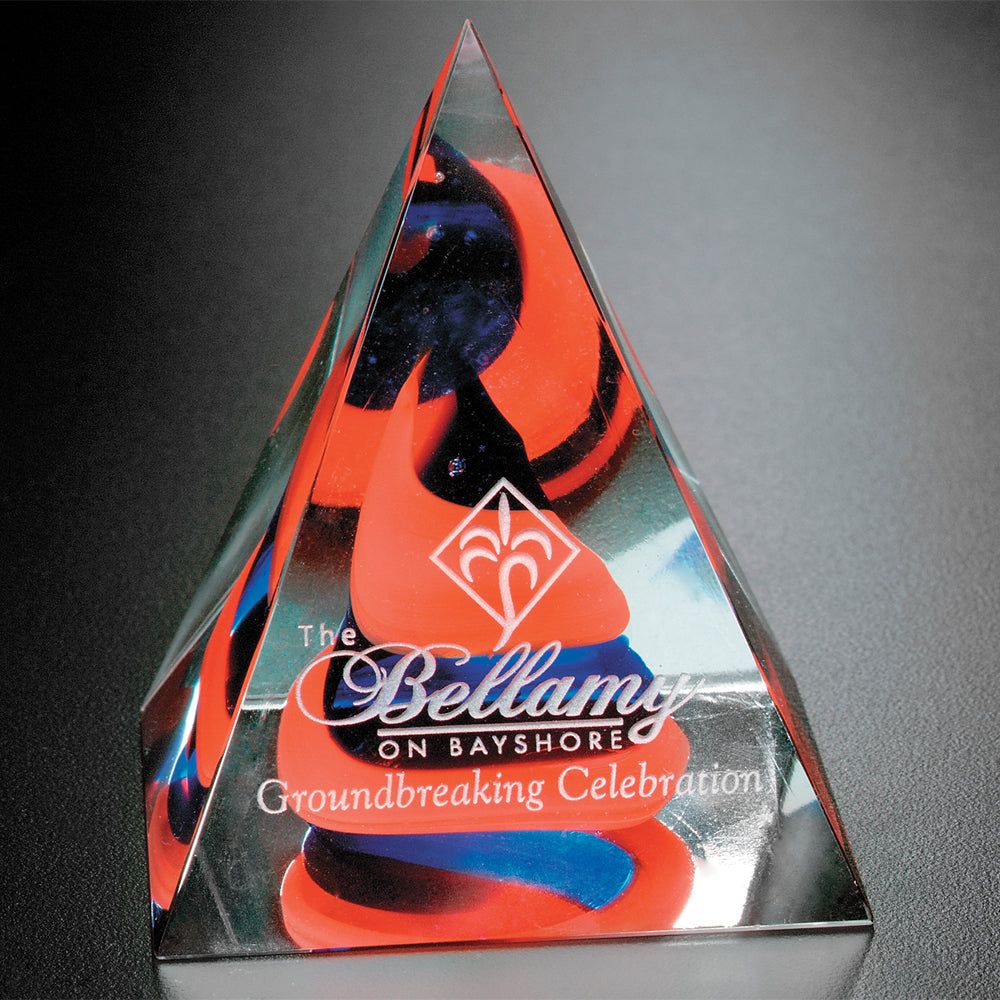 Swirl Pyramid - Red/Blue 4"; sample personalization shown