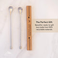 Stainless steel bar spoons with smooth handles in a gift box