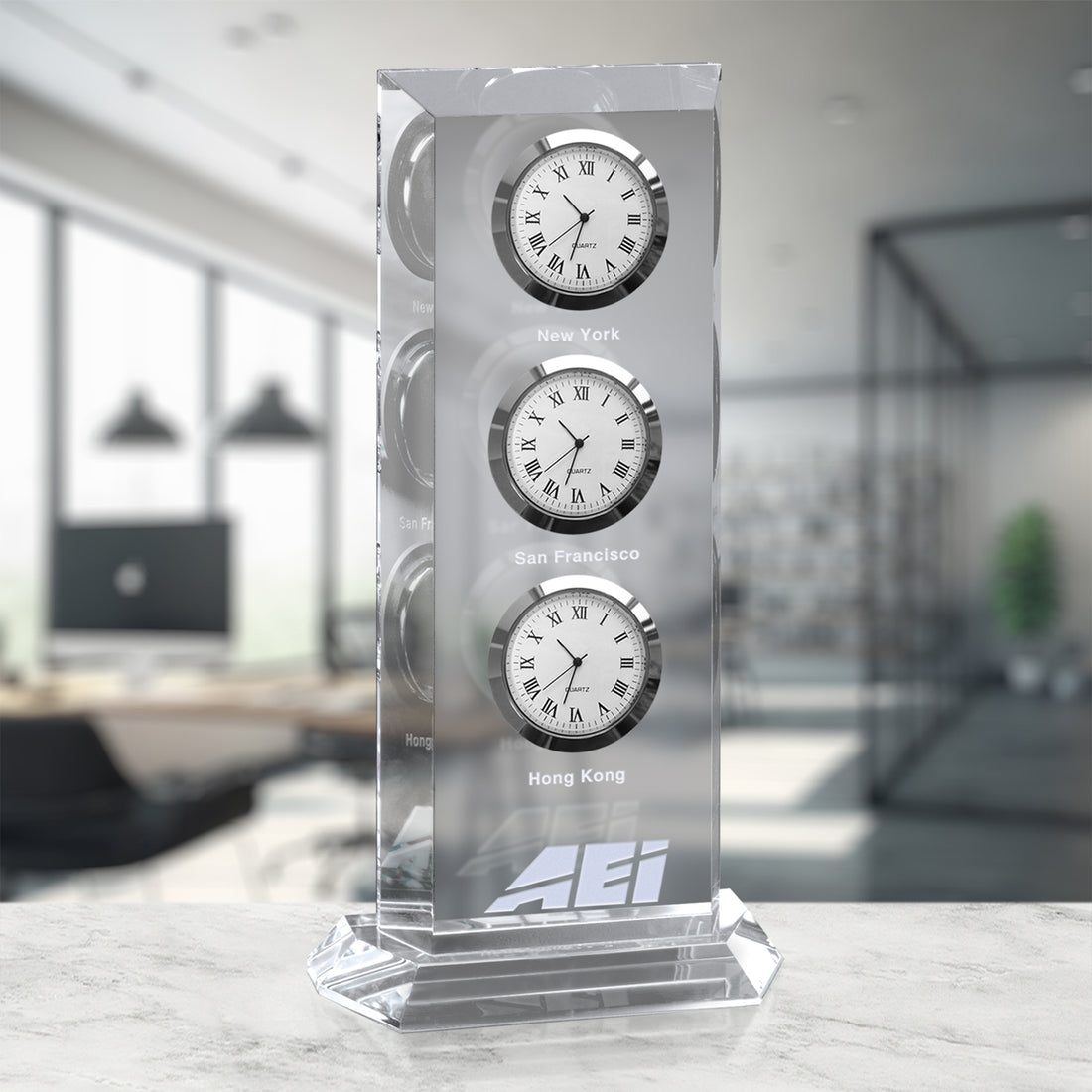 Trilogy Clock 9"; sample personalization shown