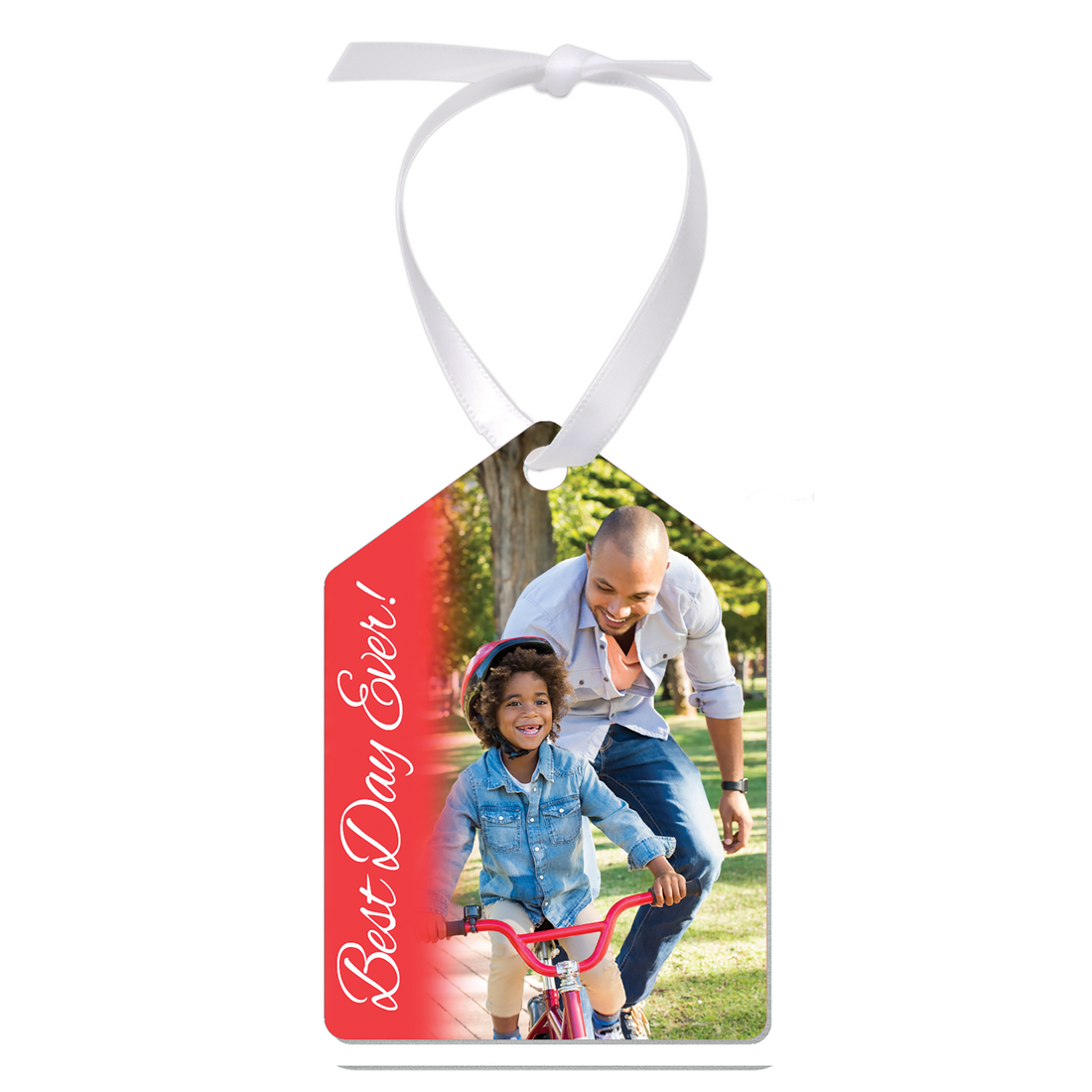 2.5" x 3.5" Gloss White Unisub Aluminum Tag Ornament, 2-Side w/White Ribbon