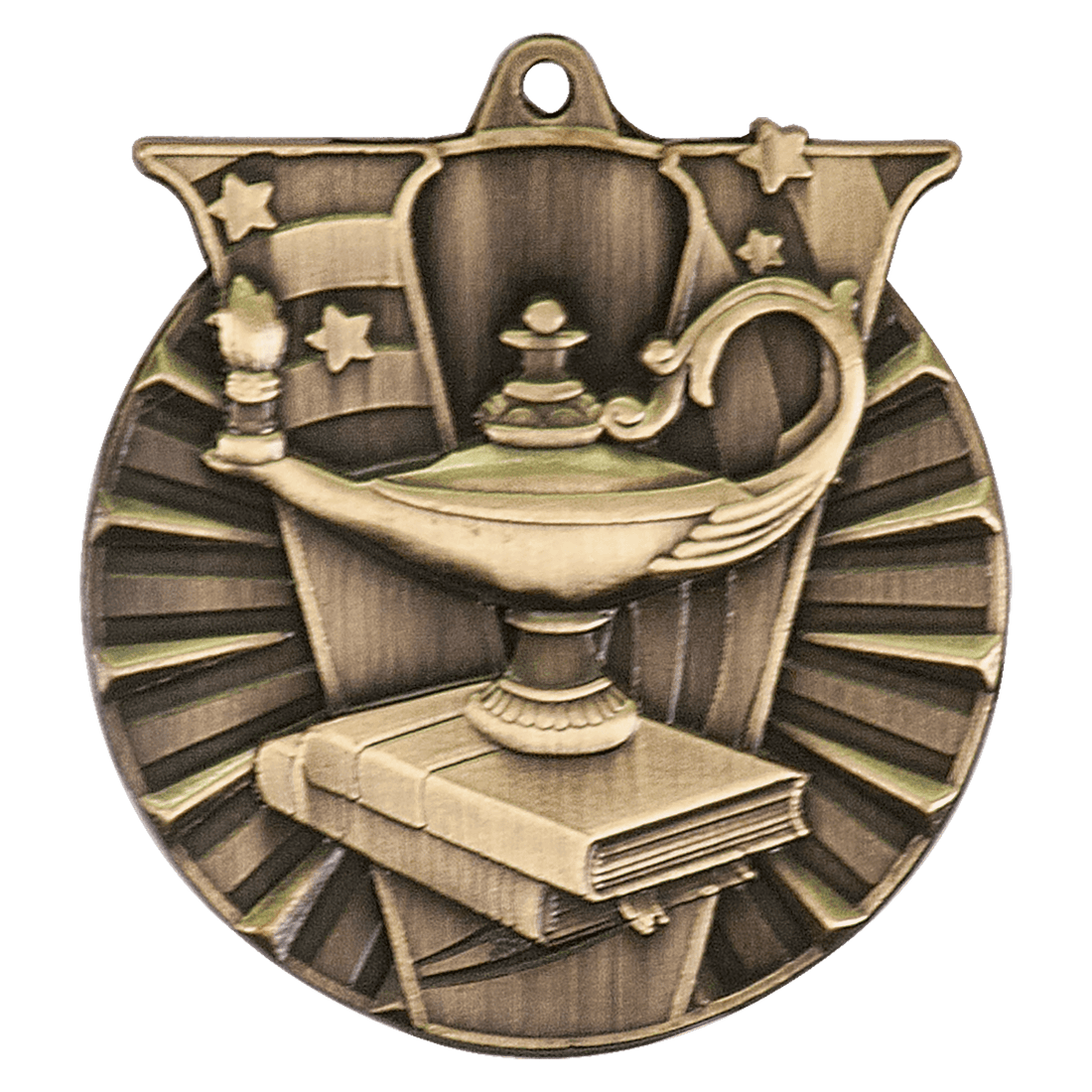 Antique Gold 2" Lamp of Knowledge Victory Medal