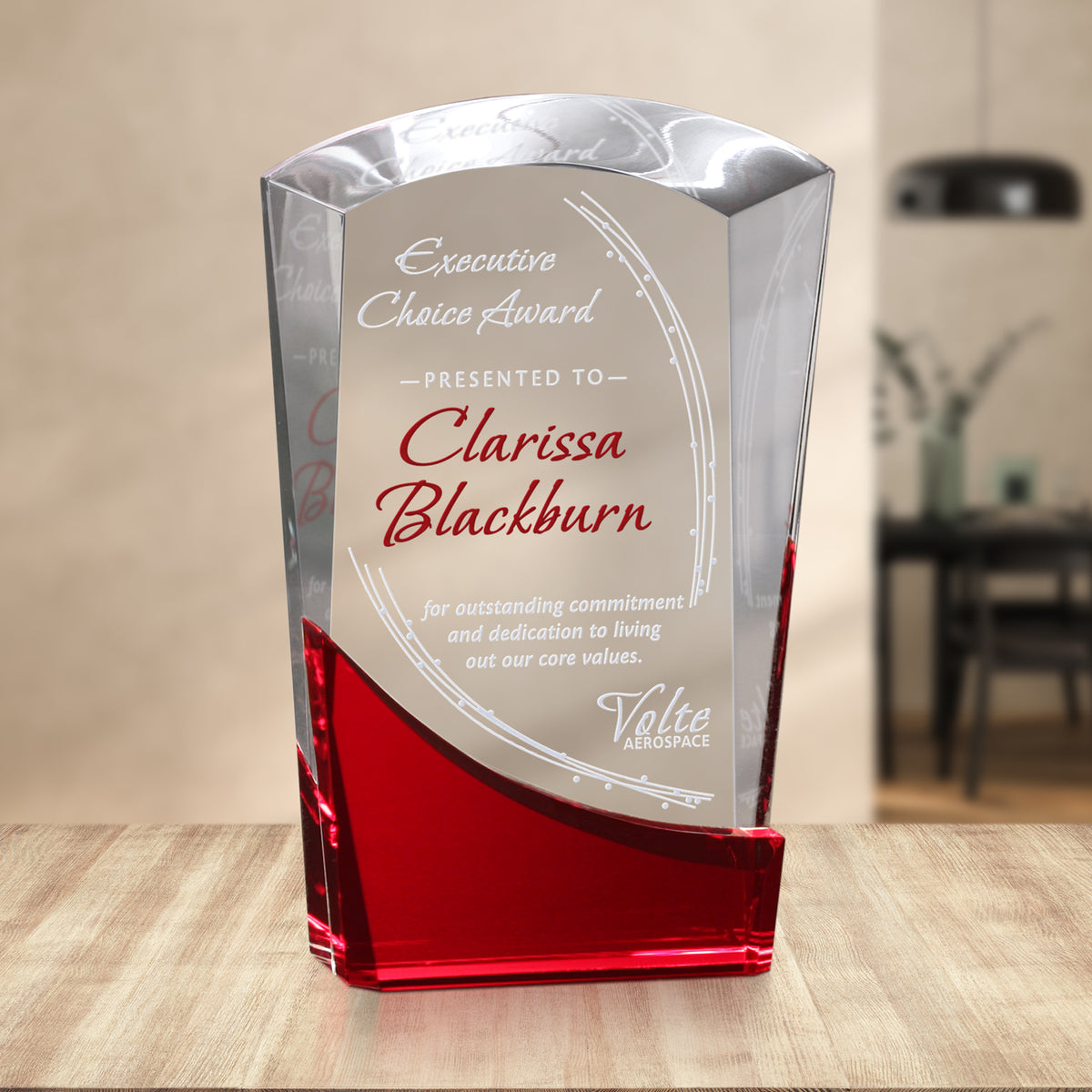 Wellton Ruby Award 8"; sample personalization shown