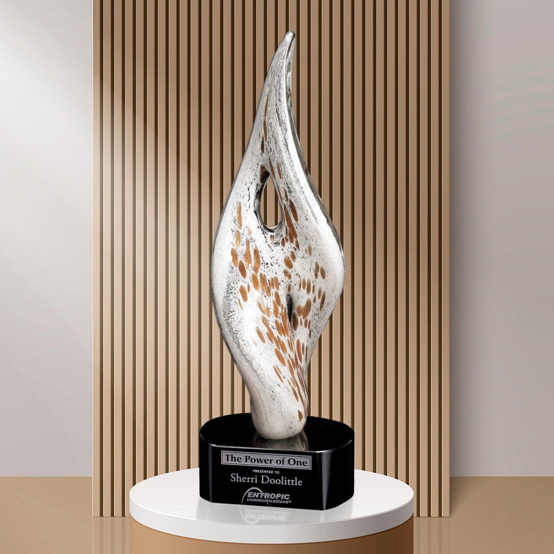 White Swirl Award 15"; sample personalization shown