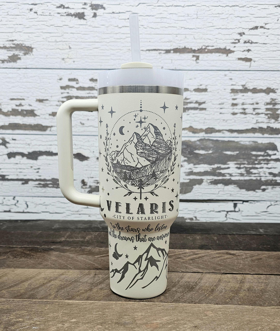 Velaris ACOTAR inspired wrap engraving design on a Stanley brand 40oz Quencher Tumbler