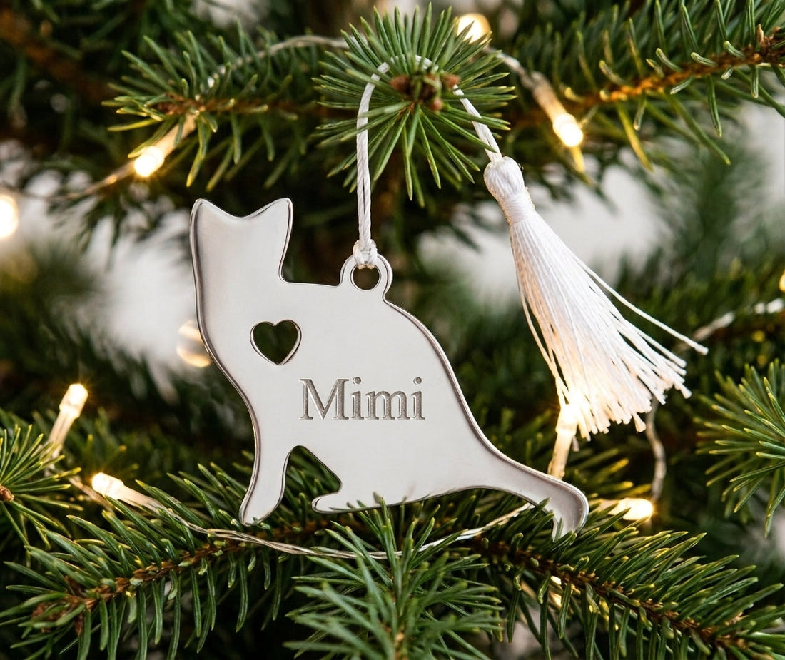 Cat Ornament w/White Tassel