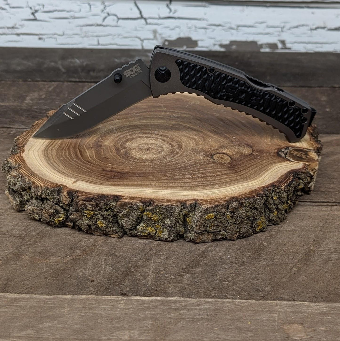 SOG Sideswipe knife, stocked model for custom laser engraving