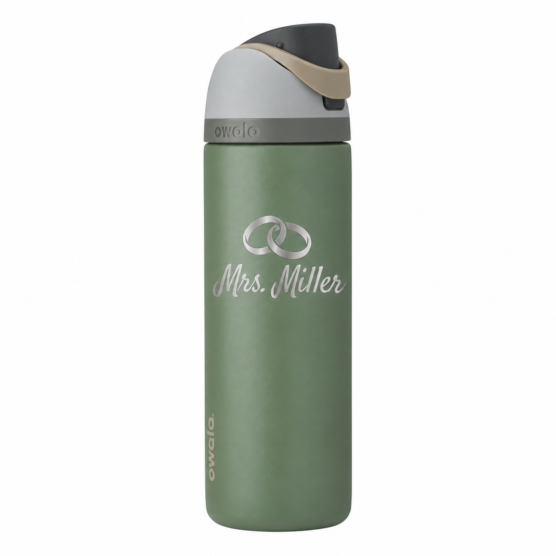 Owala 24 Green House with sample laser engraving: Mrs. Miller