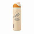 Owala 24 Water in the Desert with sample laser engraving: original generic fishing club emblem: bass fish leaping above water with fishing rod and small hook; no text