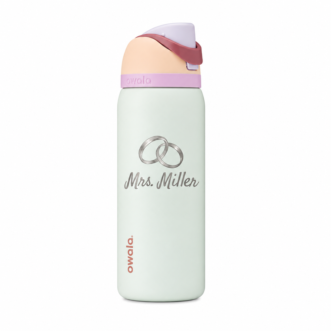 Owala 32 Coastal Mist with sample laser engraving: Mrs. Miller
