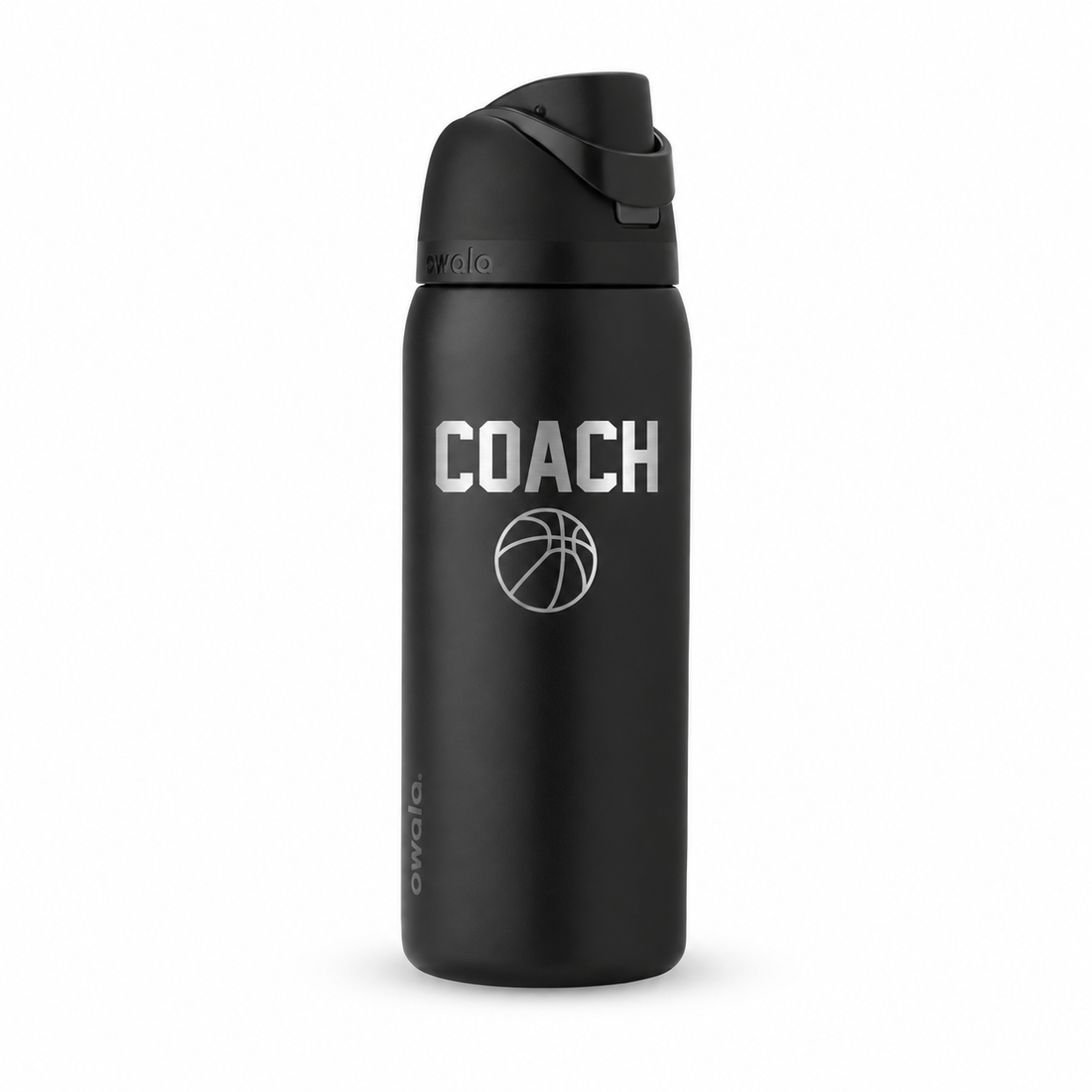 Owala 32 Very Very Dark – COACH laser engraving sample using Jersey; Coach gift with small basketball icon