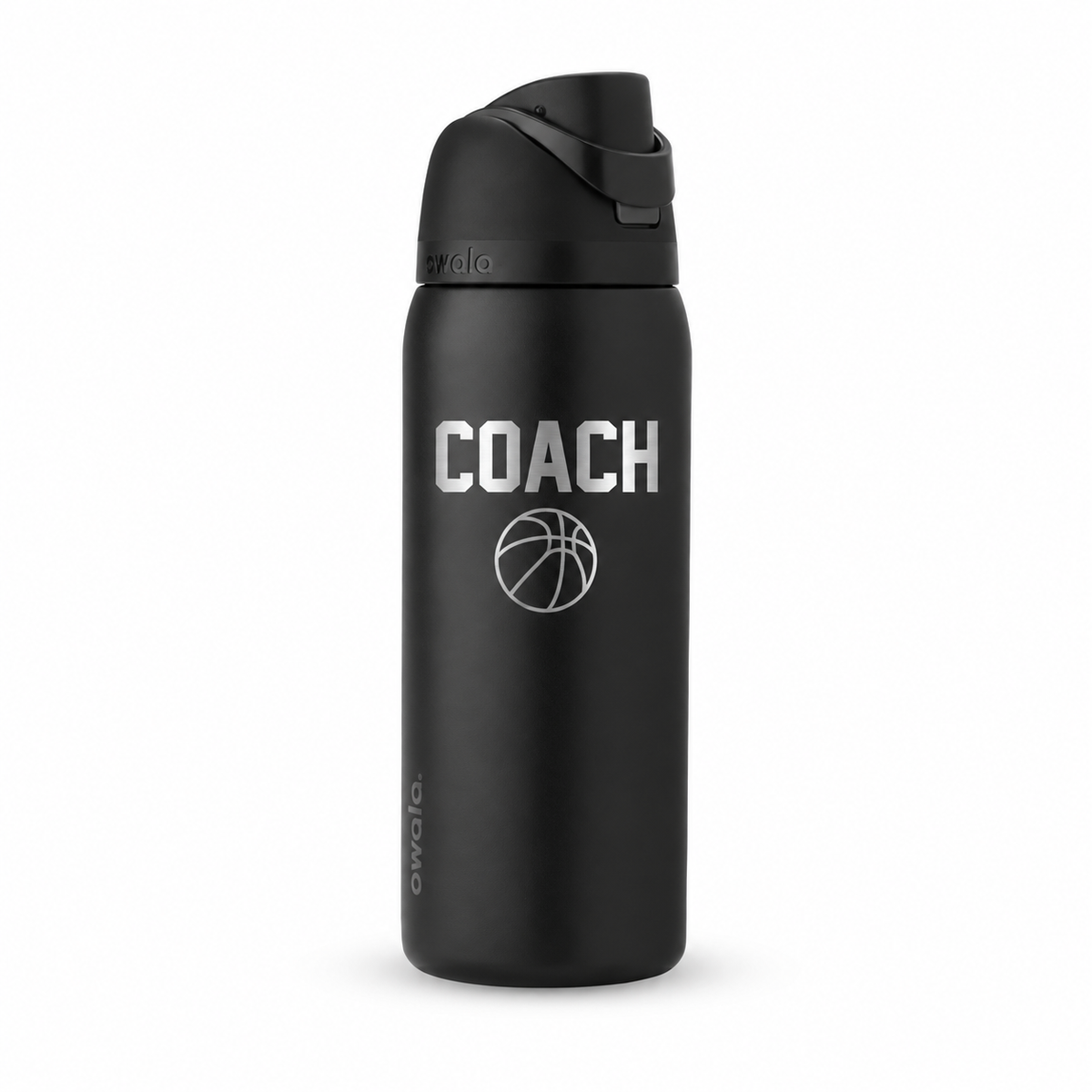 Owala 32 Very Very Dark – COACH laser engraving sample using Jersey; Coach gift with small basketball icon