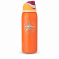 Owala 40 FS Citrus Crush with sample laser engraving: original generic corporate emblem: compass rose with two mountain peaks; no text