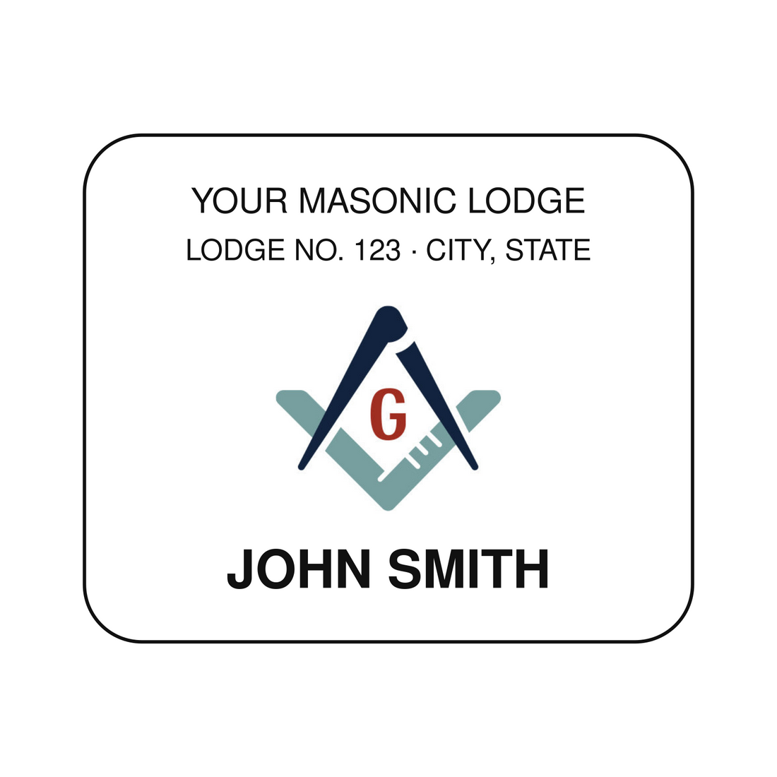 Personalized Masonic Lodge name tag example