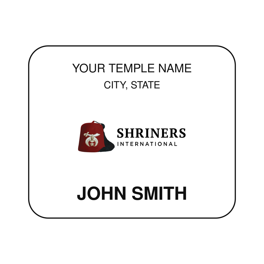 Personalized Shriners name tag example