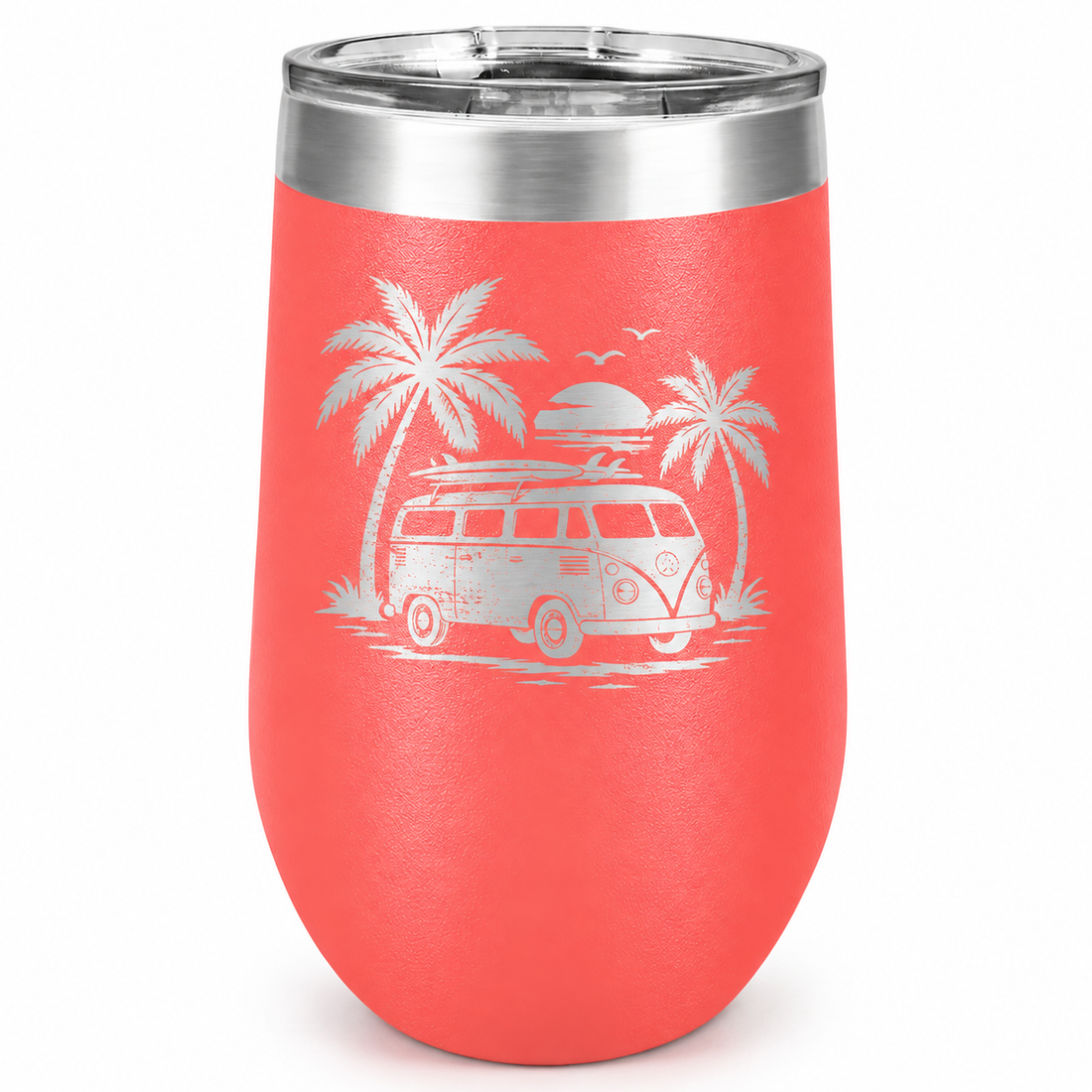 Polar Camel 16 oz. Coral Vacuum Insulated Stemless Tumbler with Lid — sample laser engraving