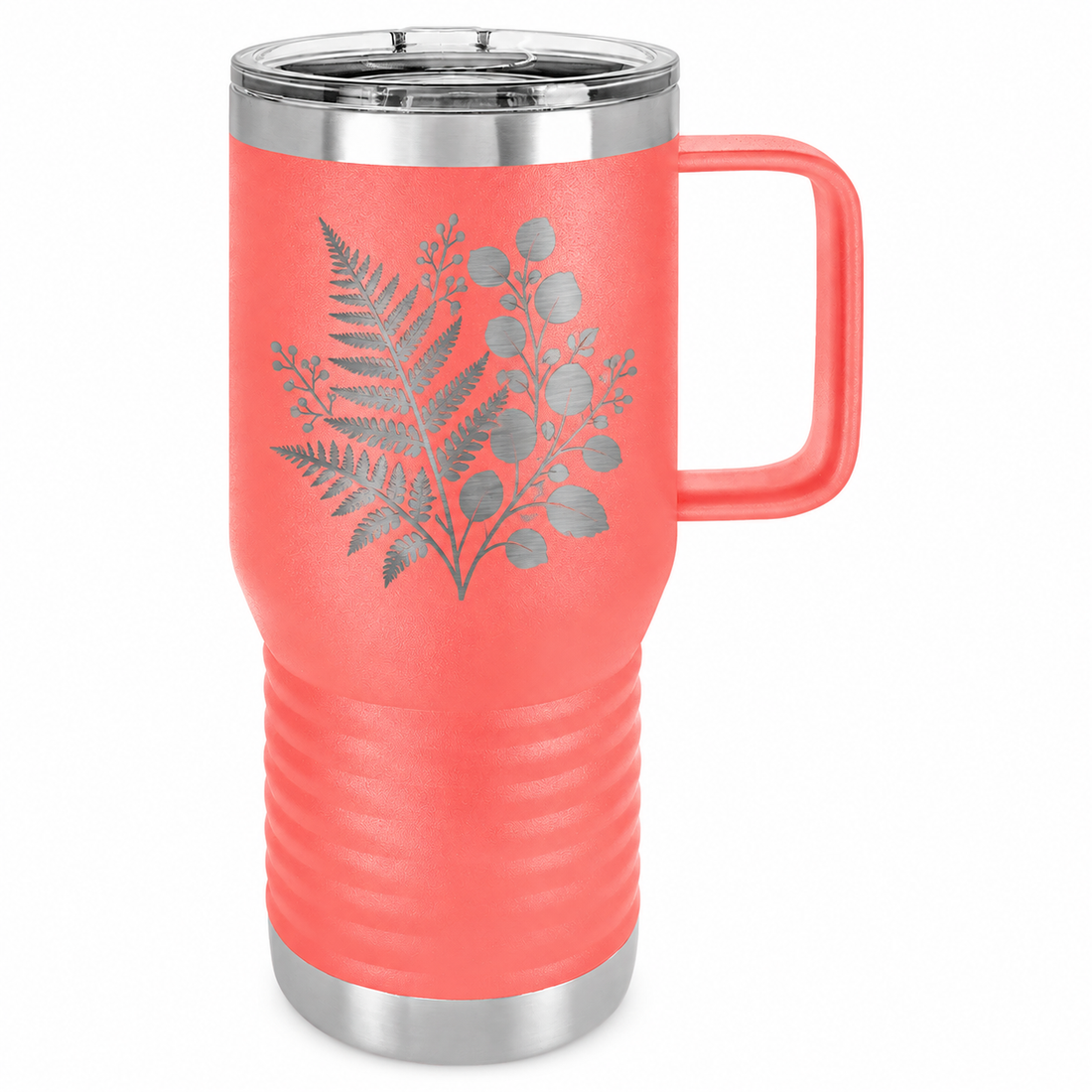 Polar Camel 20 oz. Coral Vacuum Insulated Travel Mug with Slider Lid — sample laser engraving