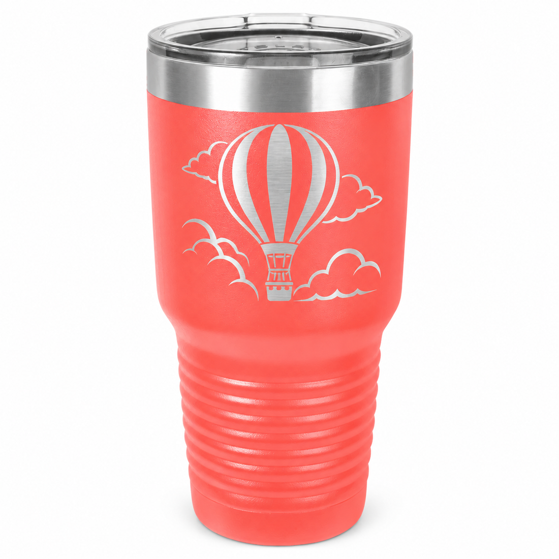 Polar Camel 30 oz. Coral Vacuum Insulated Ringneck Tumbler with Clear Lid — sample laser engraving