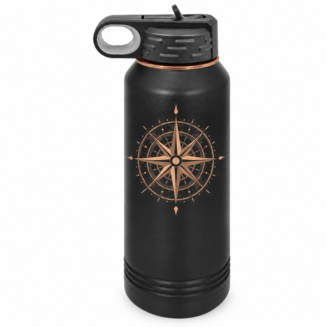 Polar Camel 32 oz. Black/Rose Gold ION-Plated Water Bottle — sample laser engraving