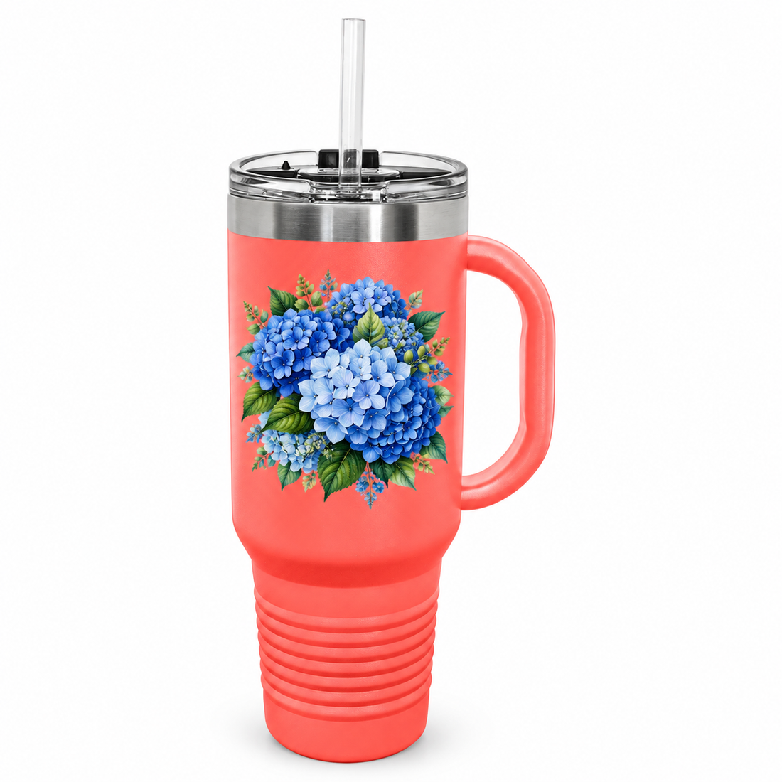 Polar Camel 40 oz. Coral Travel Mug with Handle, Straw Included — sample UV print