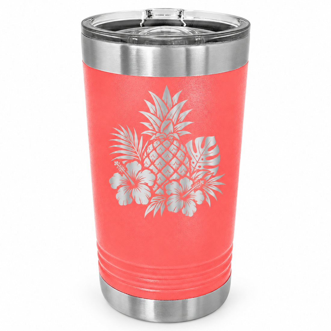 Polar Camel Coral 16 oz. Pint with Slider Lid — sample laser engraving