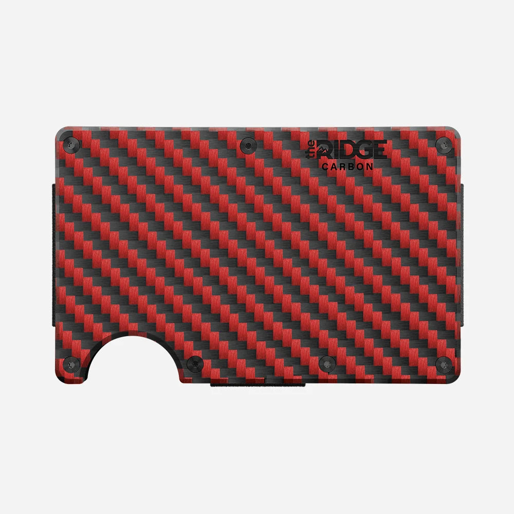 Personalized RIDGE Red Carbon Fiber 3K Wallet — Cash Strap & Money Clip