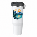 Stanley IceFlow 30 Chalk with sample full-color UV printed mountain lake and sunrise on the blank upper side