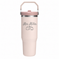 Stanley IceFlow 30 Rose Quartz with sample laser engraving: Mrs. Miller