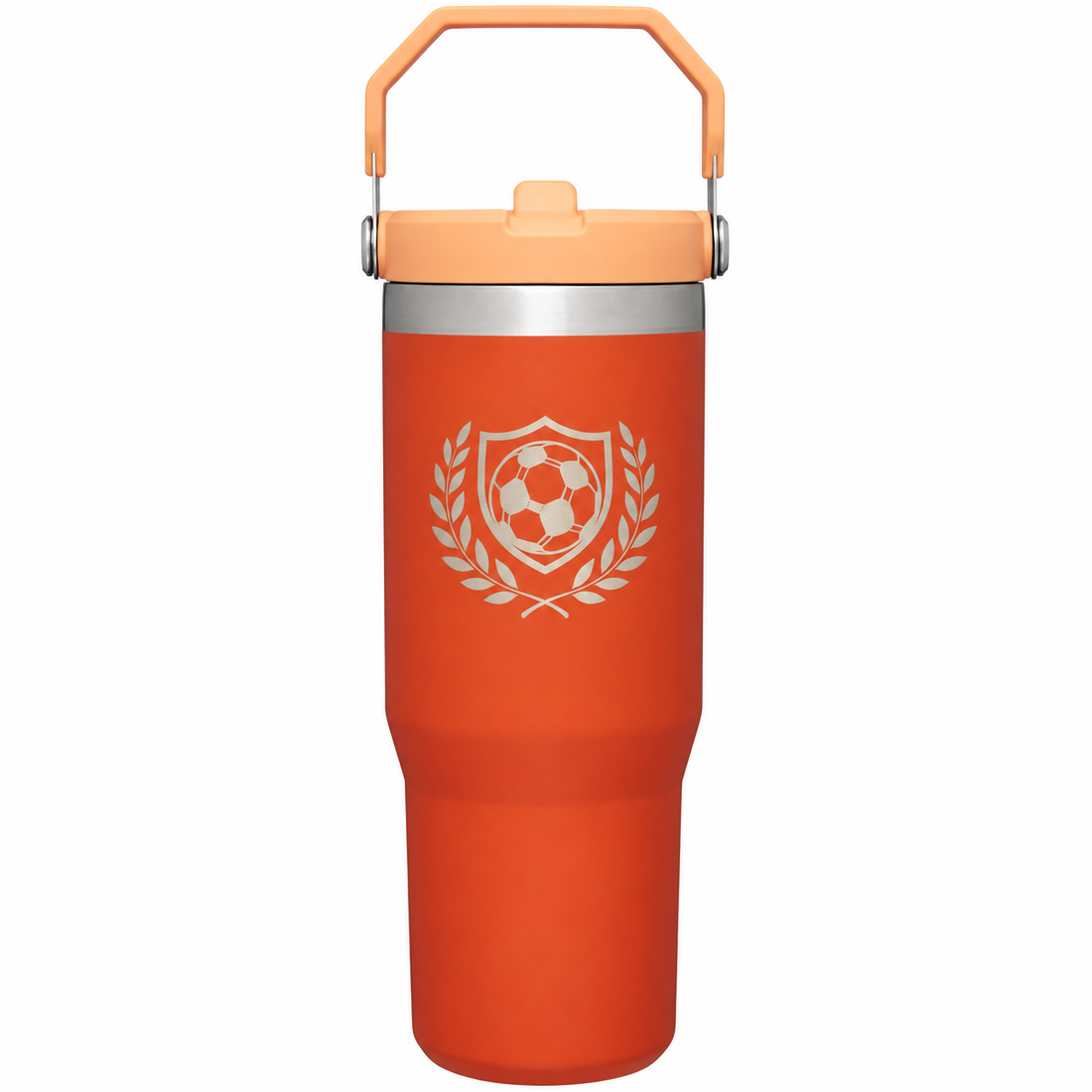Stanley IceFlow 30 Tigerlily with sample laser engraving: soccer ball within shield and laurel