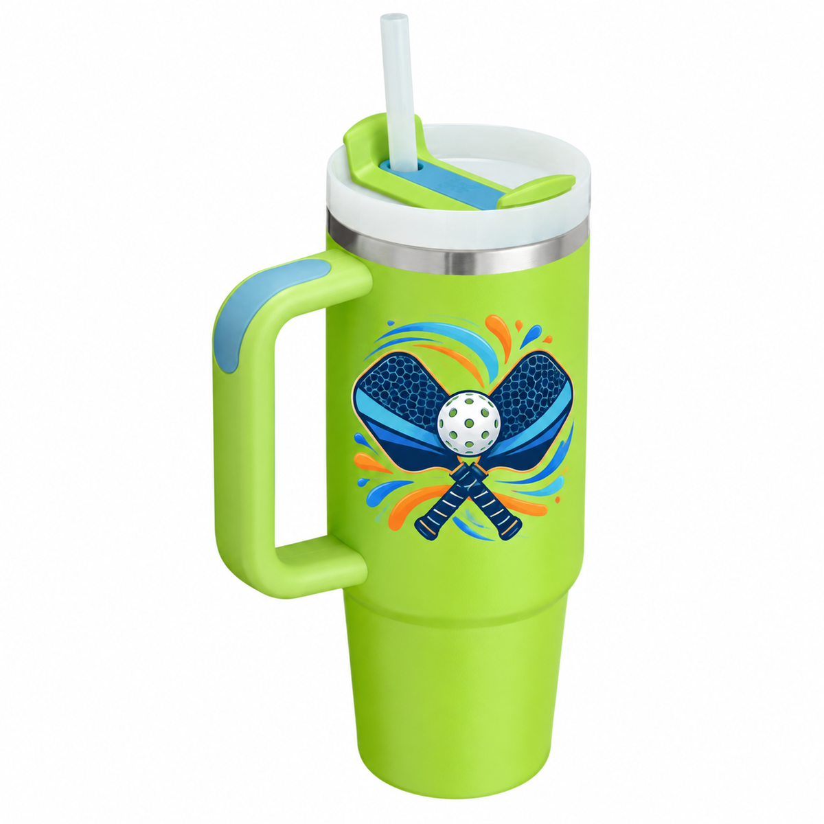 Stanley Q30 Bright Lime with sample full-color UV printed pickleball emblem on the blank upper side