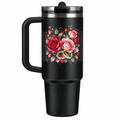 Stanley Q30 ProTour Black with sample full-color UV printing: romantic watercolor red pink roses and two intertwined golden wedding rings