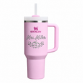Stanley Q40 Cherry Blossom – Mrs. Miller laser engraving sample using Satisfy; Wedding with two wedding rings