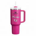 Stanley Q40 Fuchsia – Mama laser engraving sample based on offered Berkshire Swash font; New baby gift with small baby footprints