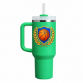 Stanley Q40 Meadow with sample full-color UV printing: original generic basketball team emblem with orange basketball, royal blue shield and gold laurel
