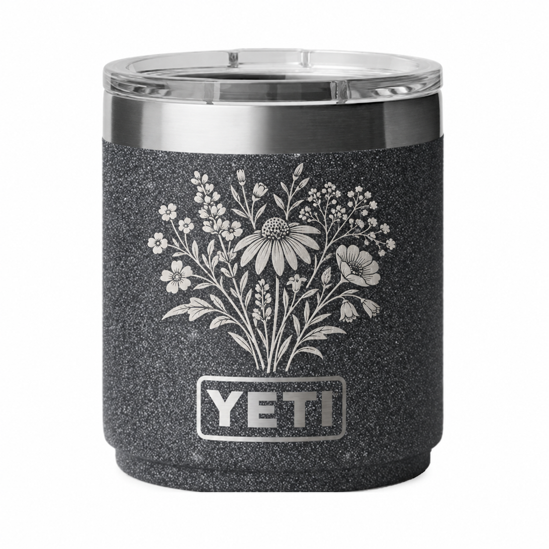 YETI 10 oz Lowball Black Stone V2 — sample laser engraving