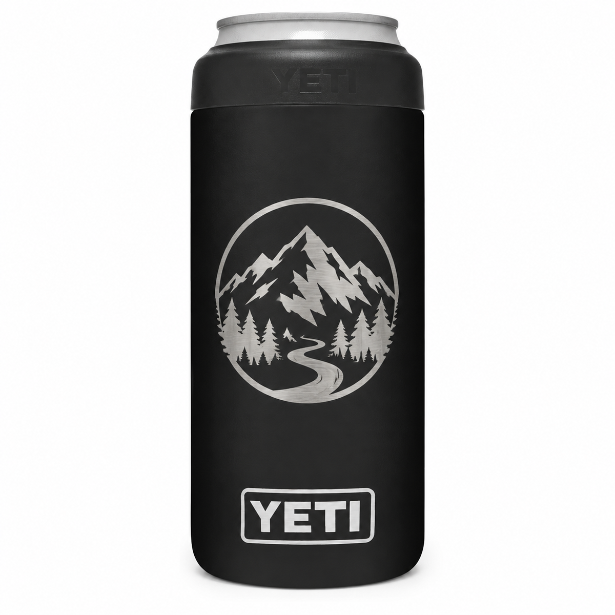 YETI 12 oz Slim Black — sample laser engraving