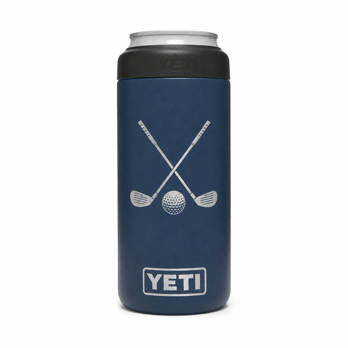 YETI 12 oz Slim Navy — sample laser engraving