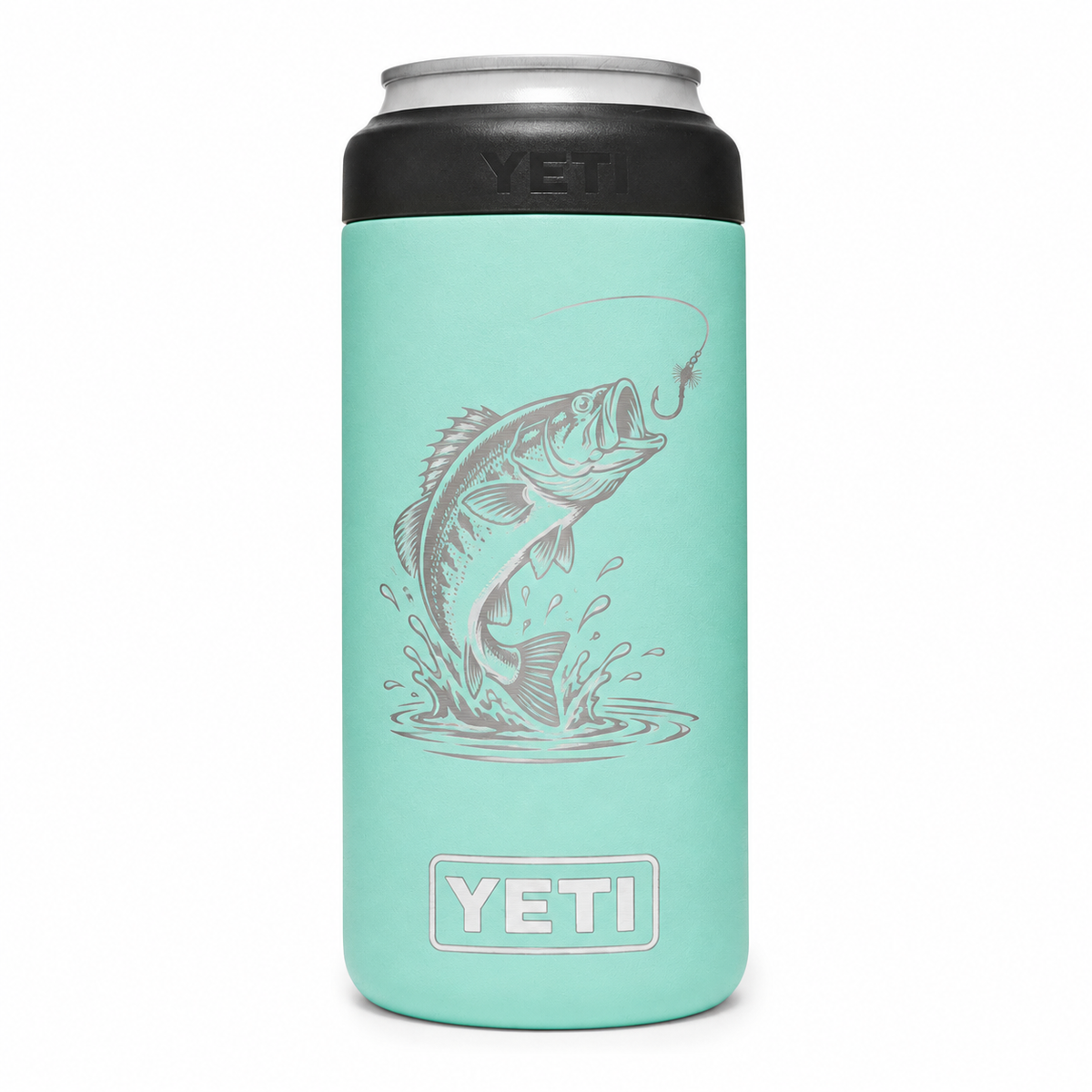 YETI 12 oz Slim Seafoam — sample laser engraving