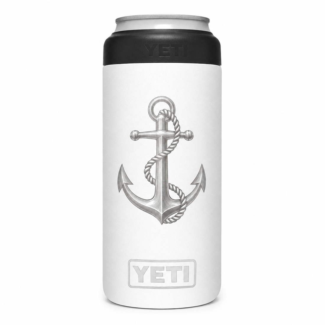 YETI 12 oz Slim White — sample laser engraving