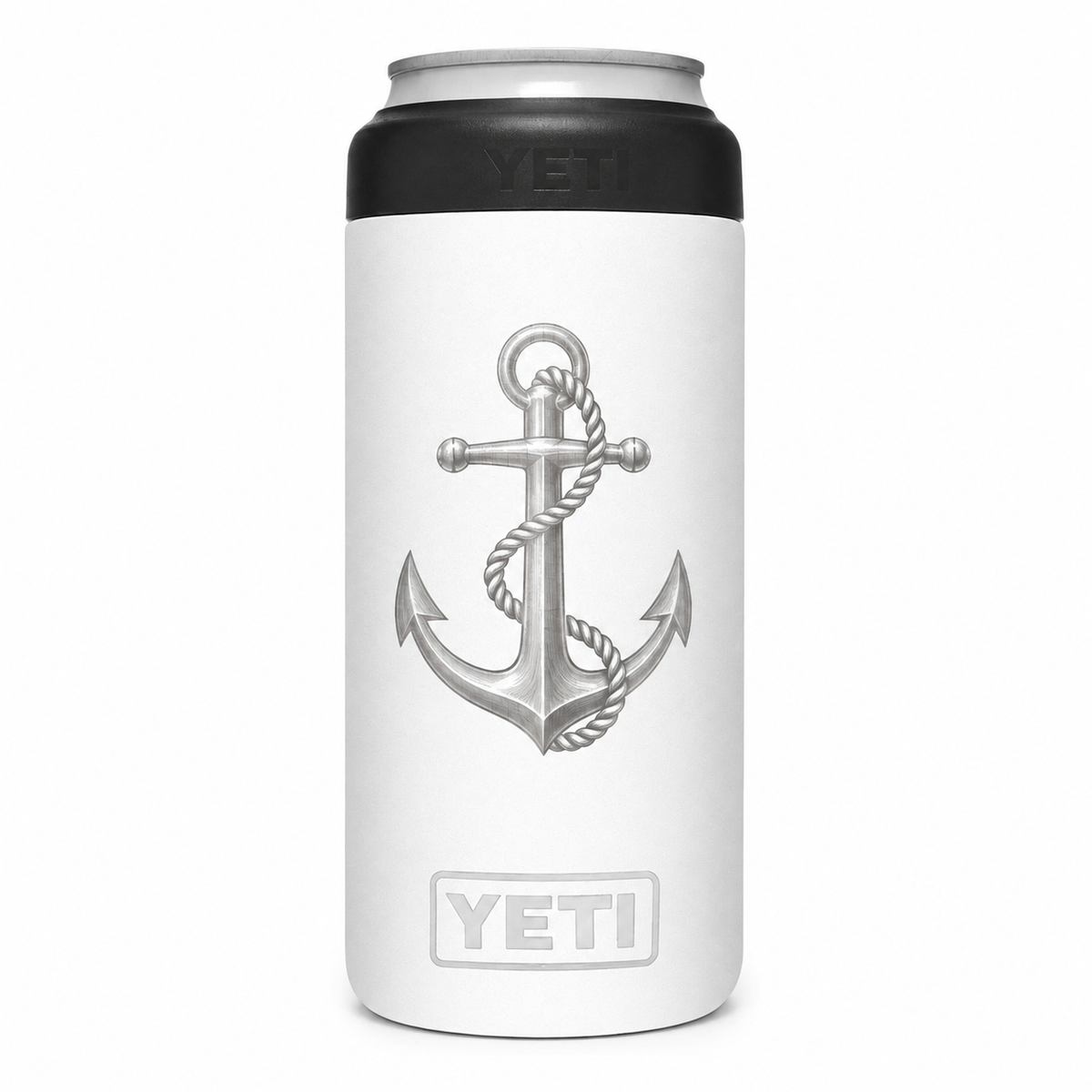 YETI 12 oz Slim White — sample laser engraving