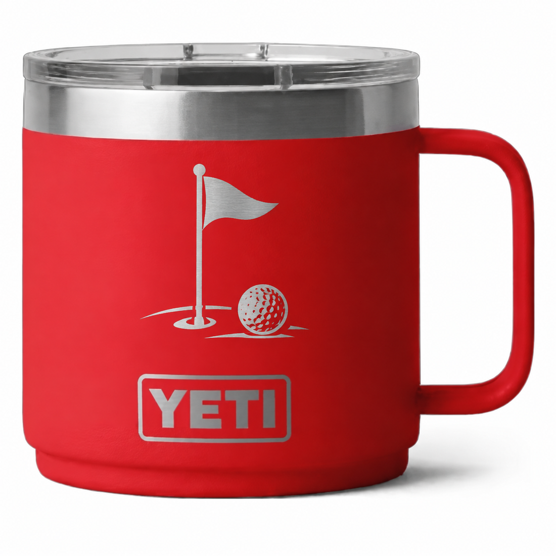 YETI 14 oz Mug Ceramic Lined Rescue Red — sample laser engraving