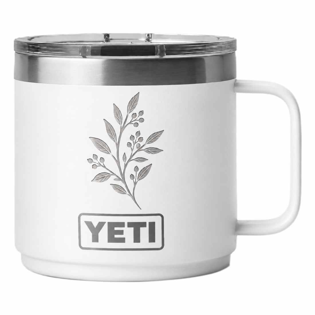 YETI 14 oz Mug White — sample laser engraving
