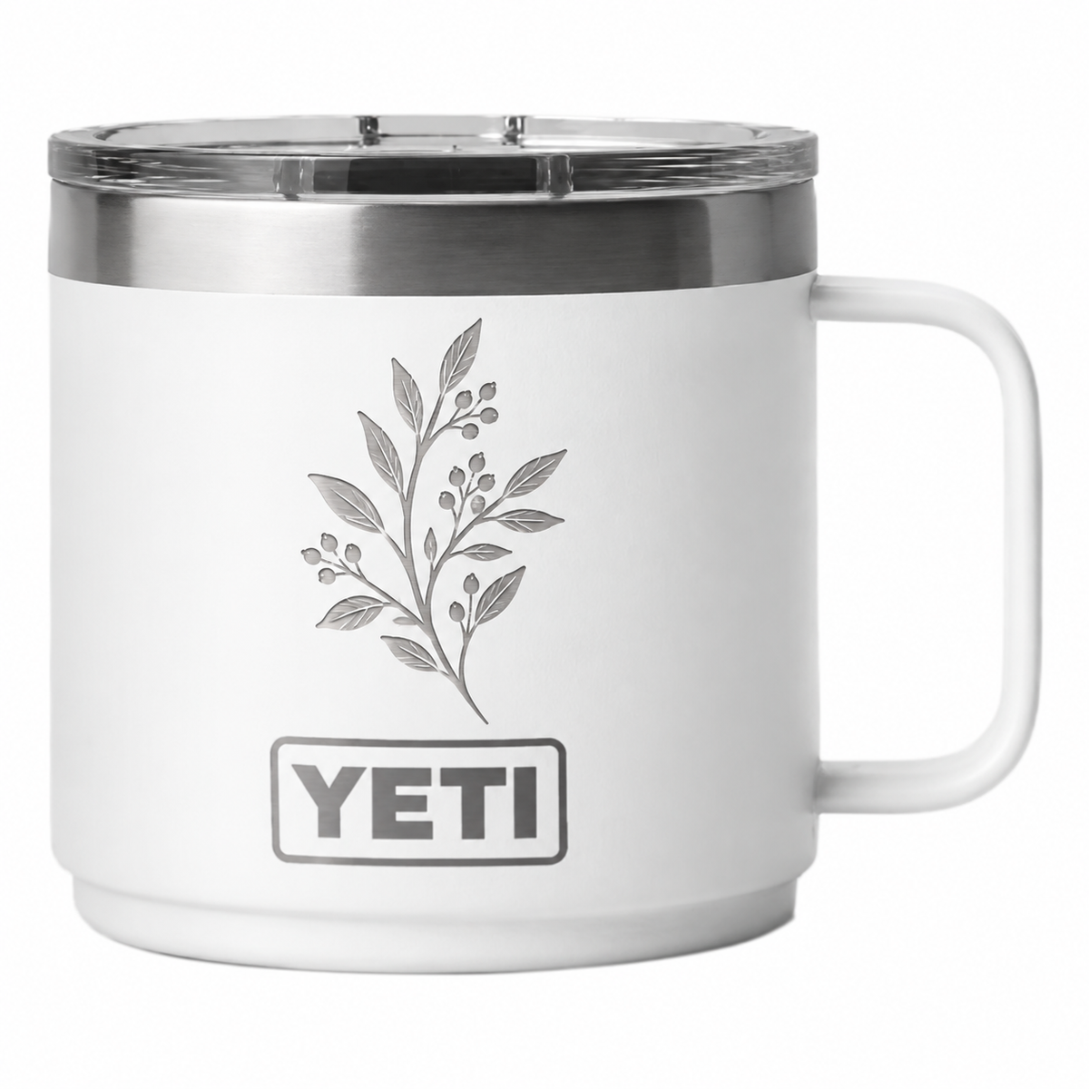 YETI 14 oz Mug White — sample laser engraving