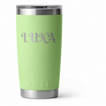 Example engraving: LUNA on Key Lime YETI 20 oz tumbler. Actual personalization will vary.